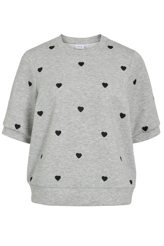 VISIF S/S EMBR HEART SWEAT / T 14113196 LIGHT GREY MELANGE/BLACK HEART EMBROIDER